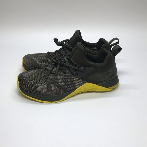 New Men’s Nike Metcon Flyknit 3 Green/Yellow Shoes - Picture 3 of 7